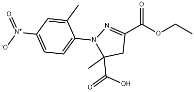 3-(ethoxycarbonyl)-5-methyl-1-(2-methyl-4-nitrophenyl)-4,5-dihydro-1H-pyrazole-5-carboxylic acid 结构式