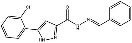 (E)-N-benzylidene-3-(2-chlorophenyl)-1H-pyrazole-5-carbohydrazide 结构式