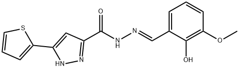 (E)-N-(2-hydroxy-3-methoxybenzylidene)-3-(thiophen-2-yl)-1H-pyrazole-5-carbohydrazide Struktur