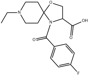 8-エチル-4-(4-フルオロベンゾイル)-1-オキサ-4,8-ジアザスピロ[4.5]デカン-3-カルボン酸 化学構造式