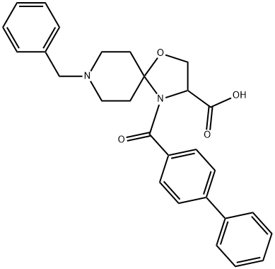 8-benzyl-4-{[1,1-biphenyl]-4-carbonyl}-1-oxa-4,8-diazaspiro[4.5]decane-3-carboxylic acid 结构式