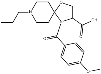 4-(4-メトキシベンゾイル)-8-プロピル-1-オキサ-4,8-ジアザスピロ[4.5]デカン-3-カルボン酸 化学構造式