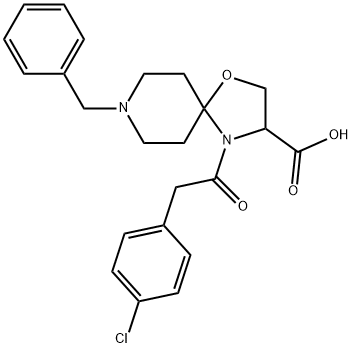 8-benzyl-4-[2-(4-chlorophenyl)acetyl]-1-oxa-4,8-diazaspiro[4.5]decane-3-carboxylic acid 化学構造式