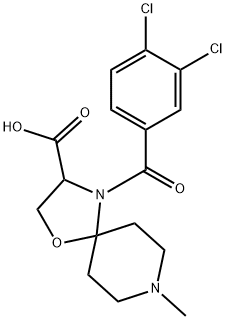 4-(3,4-dichlorobenzoyl)-8-methyl-1-oxa-4,8-diazaspiro[4.5]decane-3-carboxylic acid, 1326810-30-3, 结构式