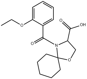 4-(2-エトキシベンゾイル)-1-オキサ-4-アザスピロ[4.5]デカン-3-カルボン酸 化学構造式
