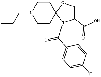 4-(4-フルオロベンゾイル)-8-プロピル-1-オキサ-4,8-ジアザスピロ[4.5]デカン-3-カルボン酸 化学構造式