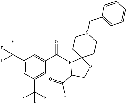 8-benzyl-4-[3,5-bis(trifluoromethyl)benzoyl]-1-oxa-4,8-diazaspiro[4.5]decane-3-carboxylic acid Structure