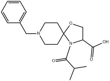 8-benzyl-4-(2-methylpropanoyl)-1-oxa-4,8-diazaspiro[4.5]decane-3-carboxylic acid Struktur
