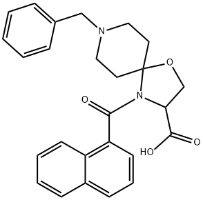 8-benzyl-4-(naphthalene-1-carbonyl)-1-oxa-4,8-diazaspiro[4.5]decane-3-carboxylic acid Struktur