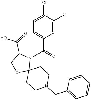 8-benzyl-4-(3,4-dichlorobenzoyl)-1-oxa-4,8-diazaspiro[4.5]decane-3-carboxylic acid 化学構造式