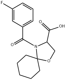 4-(3-fluorobenzoyl)-1-oxa-4-azaspiro[4.5]decane-3-carboxylic acid Struktur