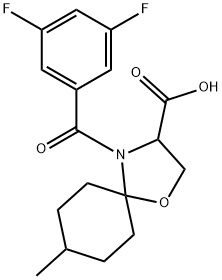 4-(3,5-ジフルオロベンゾイル)-8-メチル-1-オキサ-4-アザスピロ[4.5]デカン-3-カルボン酸 化学構造式