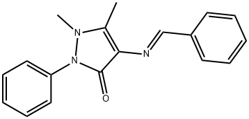 (E)-4-(benzylideneamino)-1,5-dimethyl-2-phenyl-1,2-dihydro-3H-pyrazol-3-one 化学構造式