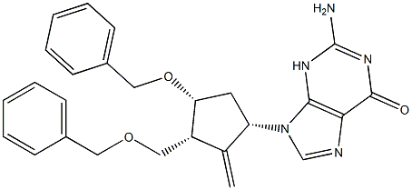 2-amino-9-[(1S,3R,4R)-2-methylidene-4-phenylmethoxy-3-(phenylmethoxymethyl)cyclopentyl]-3H-purin-6-one Struktur