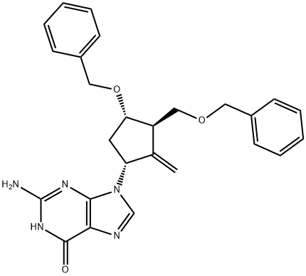 2-amino-9-[(1R,3R,4S)-2-methylidene-4-phenylmethoxy-3-(phenylmethoxymethyl)cyclopentyl]-3H-purin-6-one Structure