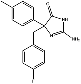 2-amino-5-[(4-fluorophenyl)methyl]-5-(4-methylphenyl)-4,5-dihydro-1H-imidazol-4-one 化学構造式