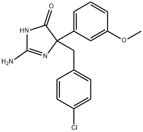 2-amino-5-[(4-chlorophenyl)methyl]-5-(3-methoxyphenyl)-4,5-dihydro-1H-imidazol-4-one, 1354916-80-5, 结构式