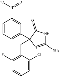 2-amino-5-[(2-chloro-6-fluorophenyl)methyl]-5-(3-nitrophenyl)-4,5-dihydro-1H-imidazol-4-one 结构式