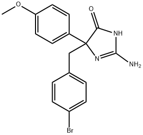 2-amino-5-[(4-bromophenyl)methyl]-5-(4-methoxyphenyl)-4,5-dihydro-1H-imidazol-4-one,1354936-25-6,结构式