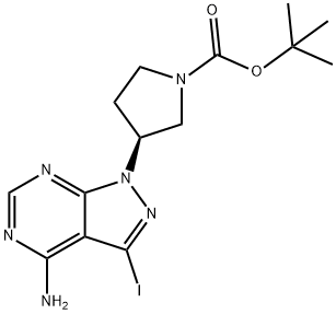 (S)-叔-丁基 3-(4-氨基-3-碘-1H-吡唑并[3,4-D]嘧啶-1-基)吡咯烷-1-甲酸基酯 结构式