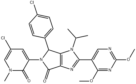 5-(5-氯-1-甲基-2-氧亚基-1,2-二氢吡啶-3-基)-6-(4-氯苯基)-2-(2,4-二甲氧基嘧啶-5-基)-1-异丙基-5,6-二氢吡咯并[3,4-D]咪唑-4(1H)-酮,1448867-40-0,结构式