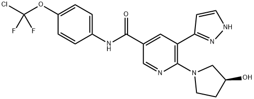 N-[4-(chlorodifluoromethoxy)phenyl]-6-[(3S)-3-hydroxypyrrolidin-1-yl]-5-(1H-pyrazol-3-yl)pyridine-3-carboxamide,1492952-73-4,结构式