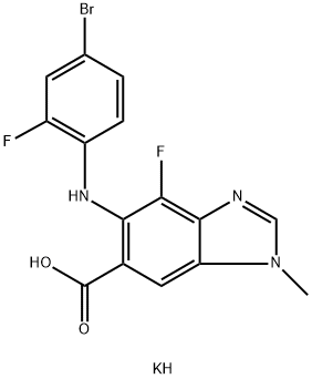 potassium 5-((4-bromo-2-fluorophenyl)amino)-4-fluoro-1-methyl-1H-benzo[d]imidazole-6-carboxylate 化学構造式