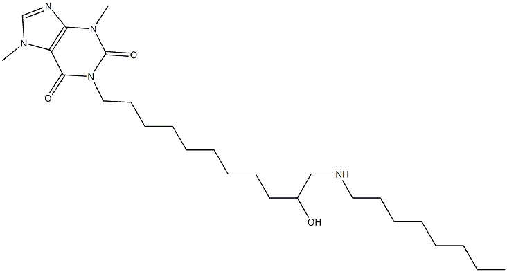 1H-Purine-2,6-dione,3,7-dihydro-1-[10-hydroxy-11-(octylamino)undecyl]-3,7-dimethyl- Struktur