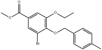 3-Bromo-5-ethoxy-4-(4-methyl-benzyloxy)-benzoic acid methyl ester Struktur