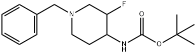 tert-butyl((3R,4S)-1-benzyl-3-fluoropiperidin-4-yl)carbamate Struktur