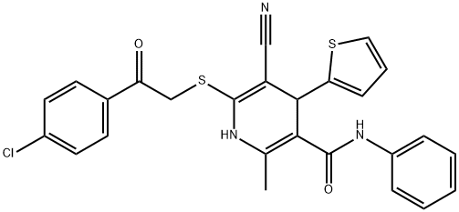 6-((2-(4-chlorophenyl)-2-oxoethyl)thio)-5-cyano-2-methyl-N-phenyl-4-(thiophen-2-yl)-1,4-dihydropyridine-3-carboxamide,201273-67-8,结构式