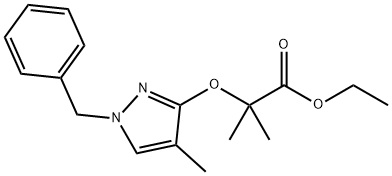 ethyl 2-((1-benzyl-4-methyl-1H-pyrazol-3-yl)oxy)-2-methylpropanoate Struktur