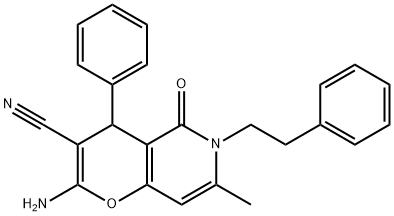 2-amino-7-methyl-5-oxo-4-phenyl-6-(2-phenylethyl)-4H-pyrano[3,2-c]pyridine-3-carbonitrile Structure