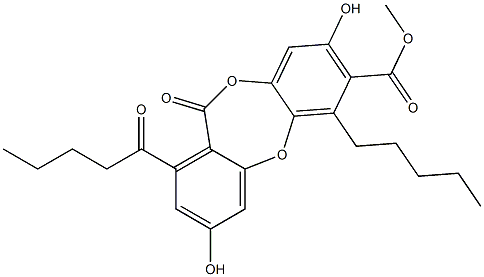 11H-Dibenzo[b,e][1,4]dioxepin-7-carboxylicacid, 3,8-dihydroxy-11-oxo-1-(1-oxopentyl)-6-pentyl-, methyl ester,29813-50-1,结构式