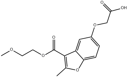 2-((3-((2-methoxyethoxy)carbonyl)-2-methylbenzofuran-5-yl)oxy)acetic acid 化学構造式