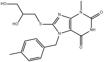 8-((2,3-dihydroxypropyl)thio)-3-methyl-7-(4-methylbenzyl)-3,7-dihydro-1H-purine-2,6-dione,303969-88-2,结构式