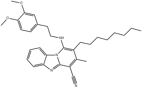 1-((3,4-dimethoxyphenethyl)amino)-3-methyl-2-octylbenzo[4,5]imidazo[1,2-a]pyridine-4-carbonitrile,305336-00-9,结构式