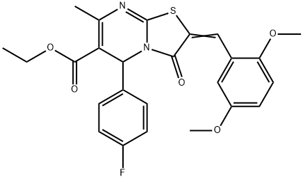ethyl (Z)-2-(2,5-dimethoxybenzylidene)-5-(4-fluorophenyl)-7-methyl-3-oxo-2,3-dihydro-5H-thiazolo[3,2-a]pyrimidine-6-carboxylate Struktur
