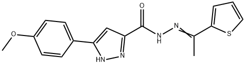 (E)-3-(4-methoxyphenyl)-N-(1-(thiophen-2-yl)ethylidene)-1H-pyrazole-5-carbohydrazide Struktur