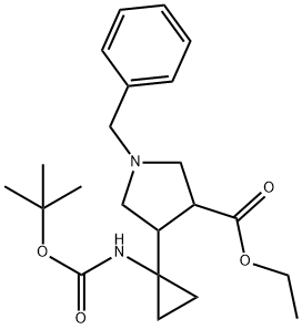 ethyl 1-benzyl-4-(1-((tert-butoxycarbonyl)amino)cyclopropyl)pyrrolidine-3-carboxylate Structure