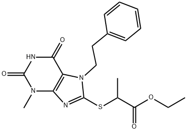 ethyl 2-((3-methyl-2,6-dioxo-7-phenethyl-2,3,6,7-tetrahydro-1H-purin-8-yl)thio)propanoate 结构式