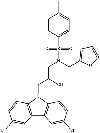 N-(3-(3,6-dichloro-9H-carbazol-9-yl)-2-hydroxypropyl)-N-(furan-2-ylmethyl)-4-methylbenzenesulfonamide 结构式