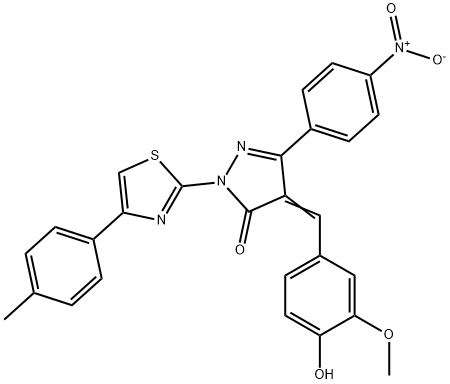 4-(4-hydroxy-3-methoxybenzylidene)-2-[4-(4-methylphenyl)-1,3-thiazol-2-yl]-5-(4-nitrophenyl)-2,4-dihydro-3H-pyrazol-3-one 结构式