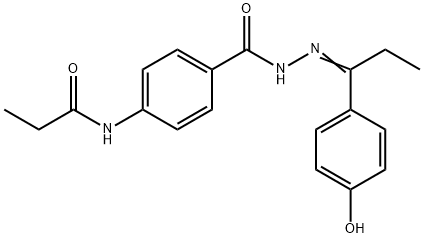 N-[4-({2-[1-(4-hydroxyphenyl)propylidene]hydrazino}carbonyl)phenyl]propanamide 化学構造式