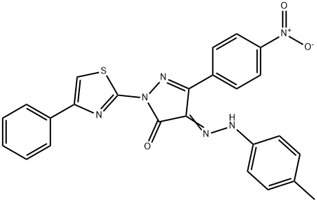 4-[(4-methylphenyl)hydrazono]-5-(4-nitrophenyl)-2-(4-phenyl-1,3-thiazol-2-yl)-2,4-dihydro-3H-pyrazol-3-one 化学構造式