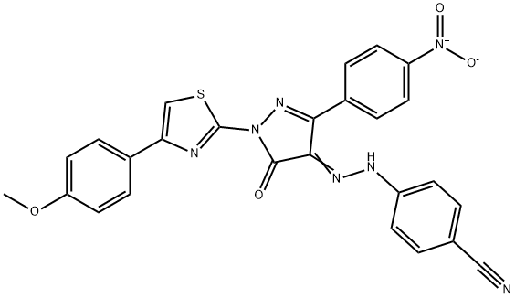 4-{2-[1-[4-(4-methoxyphenyl)-1,3-thiazol-2-yl]-3-(4-nitrophenyl)-5-oxo-1,5-dihydro-4H-pyrazol-4-ylidene]hydrazino}benzonitril 结构式