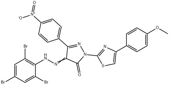 2-[4-(4-methoxyphenyl)-1,3-thiazol-2-yl]-5-(4-nitrophenyl)-4-[(2,4,6-tribromophenyl)hydrazono]-2,4-dihydro-3H-pyrazol-3-one Structure