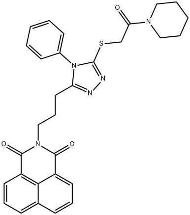 2-(3-(5-((2-oxo-2-(piperidin-1-yl)ethyl)thio)-4-phenyl-4H-1,2,4-triazol-3-yl)propyl)-1H-benzo[de]isoquinoline-1,3(2H)-dione 结构式