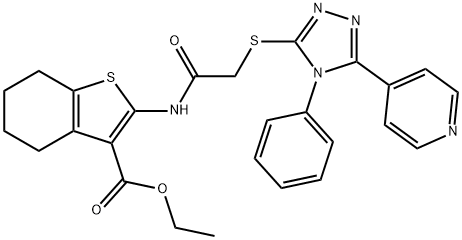 ethyl 2-(2-((4-phenyl-5-(pyridin-4-yl)-4H-1,2,4-triazol-3-yl)thio)acetamido)-4,5,6,7-tetrahydrobenzo[b]thiophene-3-carboxylate 结构式