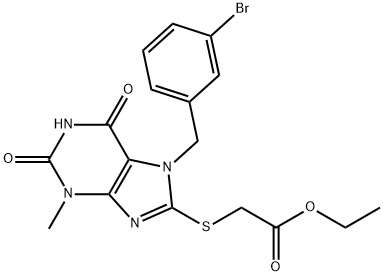 ethyl 2-((7-(3-bromobenzyl)-3-methyl-2,6-dioxo-2,3,6,7-tetrahydro-1H-purin-8-yl)thio)acetate Structure